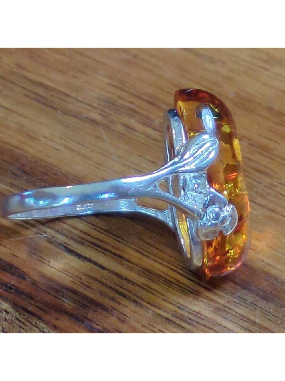 925 Sterling Silver Amber Ring Size 7.5 Natural Stone - Picture 8 of 8